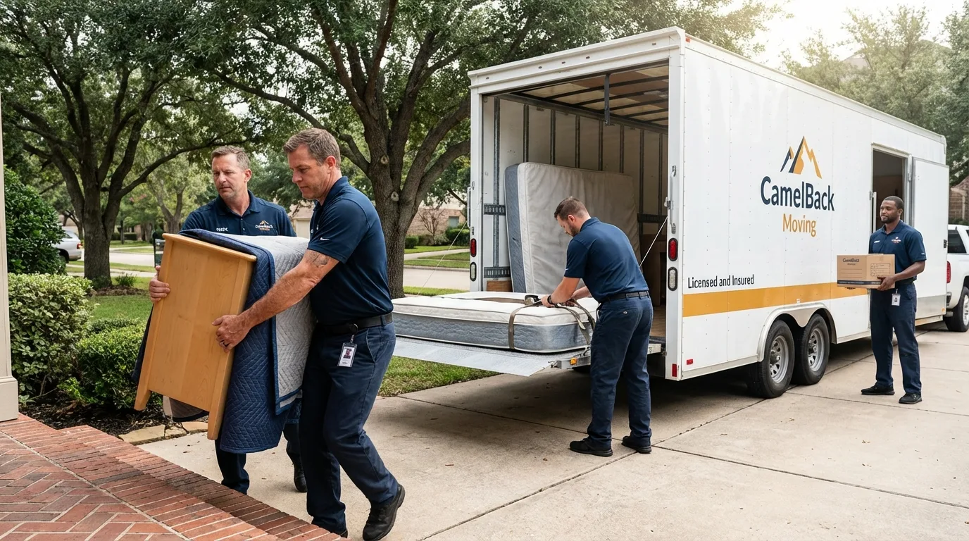 Crew loading residential truck for cross-state move from Brandon, FL